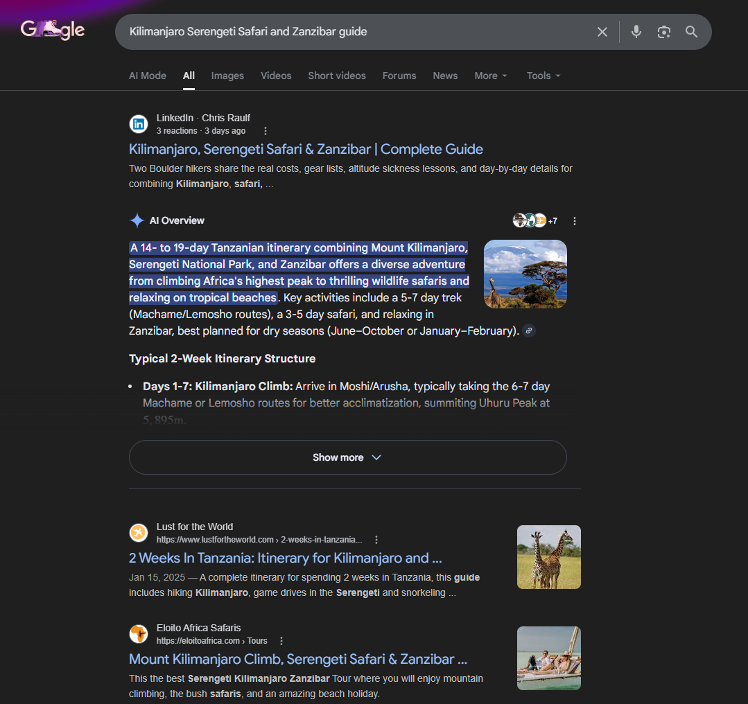 Kilimanjaro article on LinkedIn